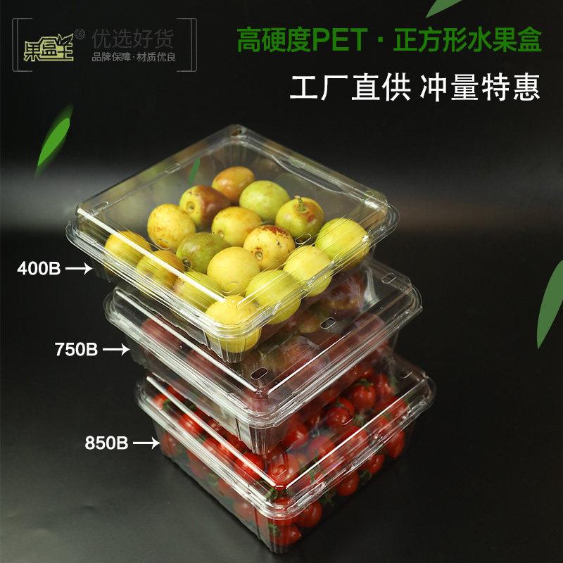 一次性正方形水果盒塑料透气抗压带盖子有孔一斤二斤果切保鲜盒子