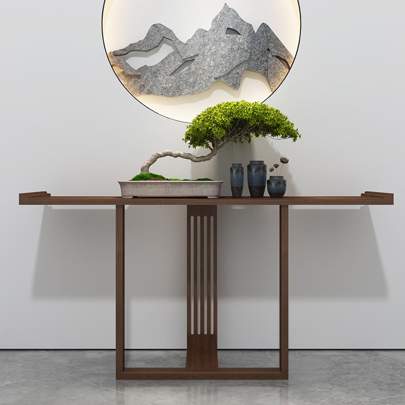 新中式实木玄关桌简约现代门厅玄关台酒店走O廊端景台靠墙条案窄