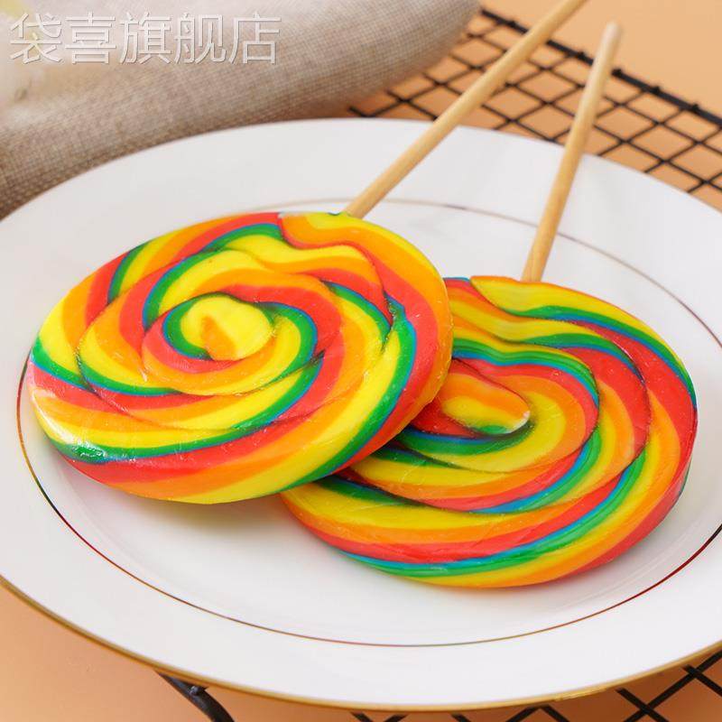 金稻谷七彩棒棒糖彩虹色超大号旋转风车糖波板糖网红爆款糖果耐吃