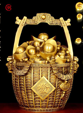 铜一桶金摆件聚宝桶存钱罐元宝家居玄关装饰摆设公司店铺开业礼品