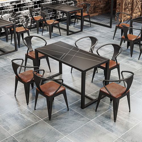 饭店工业风酒吧桌椅组合奶茶店咖啡厅西餐商用烧烤岩板餐桌夜宵店