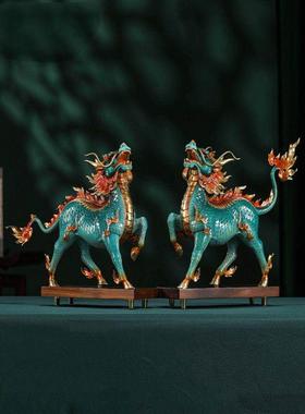 风火麒麟全黄铜工艺品摆件一对家居装饰玄关博古架摆设品乔迁礼品