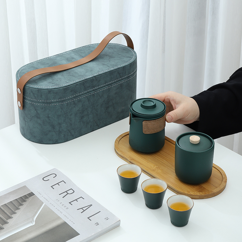 便捷式快客杯一壶三杯旅行功夫茶具套装户外旅游包泡茶壶茶杯茶盘