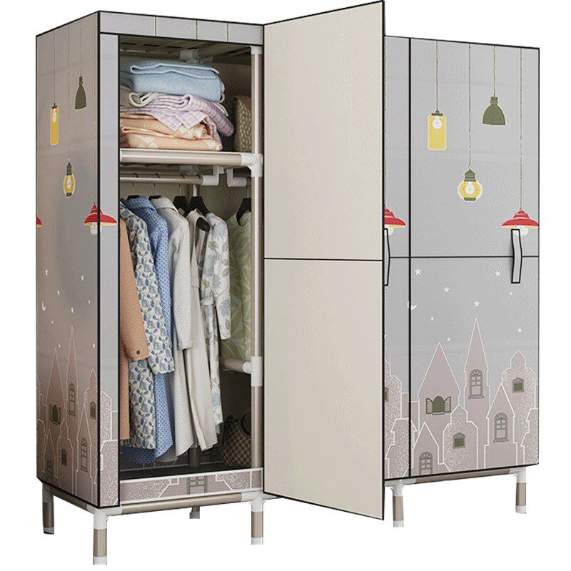 开门式简易布衣柜家用卧室全钢架加粗加厚钢管出租房结实耐用衣橱