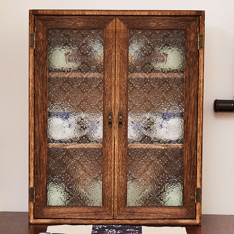 烧桐木桌面防尘玻璃储物展示架多功能茶具收纳柜实木中式小博古架