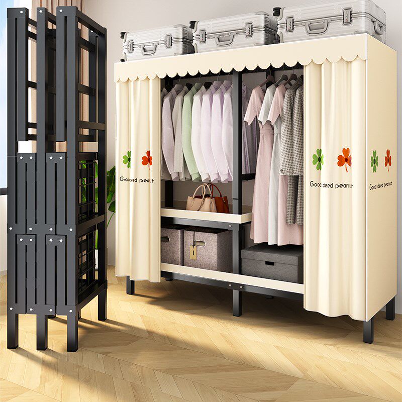免安装衣柜新款2024爆款家用卧室出租房简易布衣柜加厚加粗全钢架