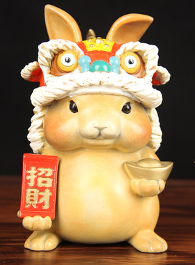 手工彩绘铜醒狮兔摆件铜兔子摆件 铜生肖兔摆件