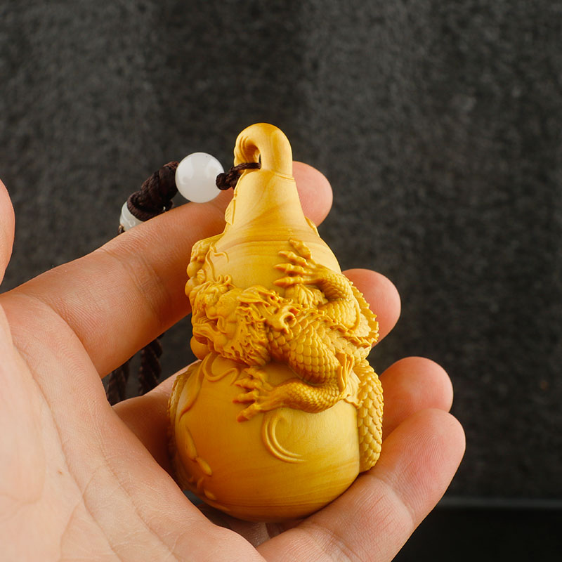 小叶黄杨木雕刻手把件文玩把玩件男随身盘玩祥龙葫芦实木汽车挂件