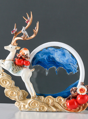 招财鹿流沙画沙漏摆件创意艺术客厅电视柜桌面装饰品乔迁新居礼物