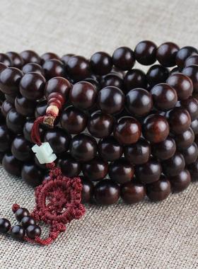 厂家直销老挝红酸枝108颗佛珠手链10/12mm念珠手串红木原色项链