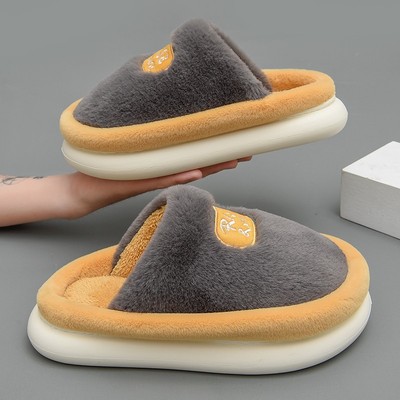 踩屎感棉拖鞋男士冬季居家用室内防滑厚底保暖P情侣毛绒拖鞋女冬