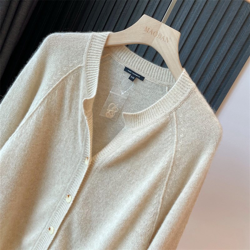 简奢 原绒云朵般柔软100u本色山羊绒慵懒圆领百搭针织开衫2023新