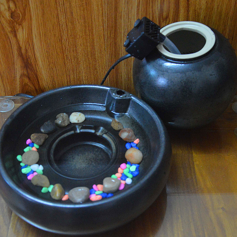 欧式陶瓷喷泉流水加湿器蓝色摆件家居客厅桌面创意水X景工艺品摆