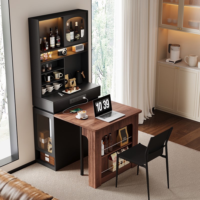 岛台餐桌一体可伸缩家用小户型可折叠厨房移动导台U带插座吧台高