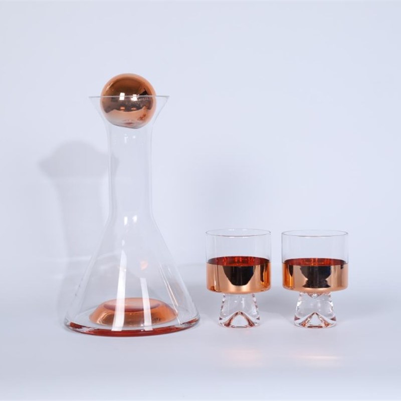 玻璃酒具套装简约现代极简黑钛金托盘金属摆件酒具套件茶几装饰