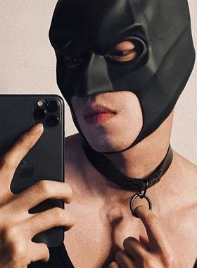 男生体育生1S蝙蝠侠头套型男潮男0M性感黑色PVC款蝙蝠侠面具头套