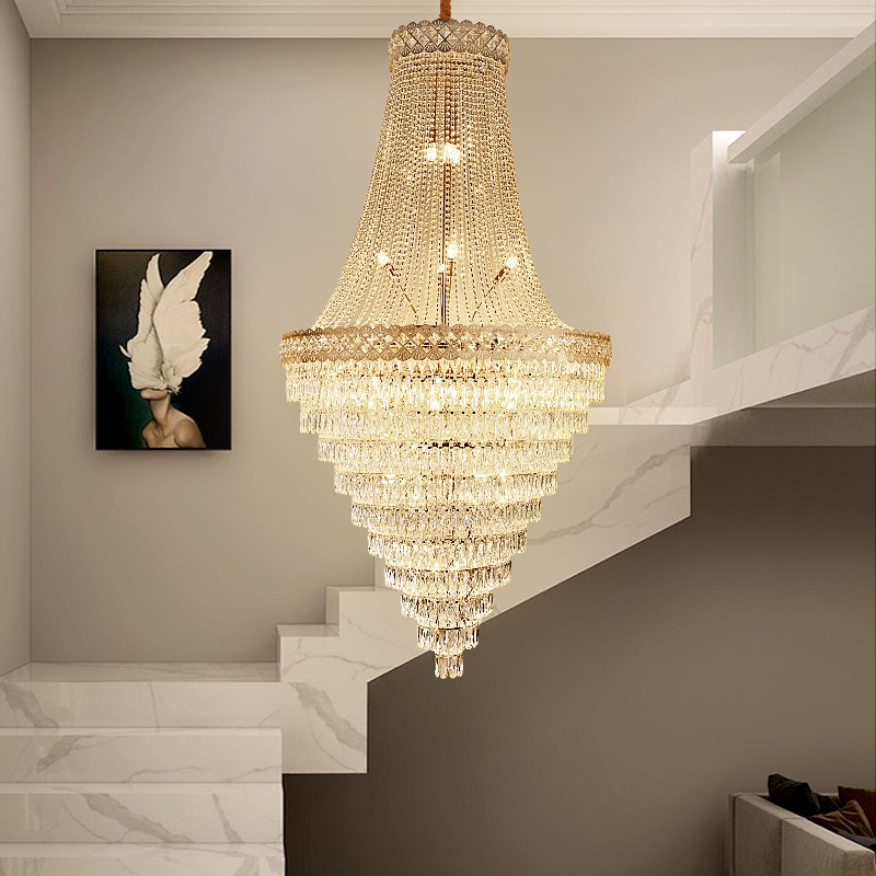 轻奢别墅中空复式楼 大吊灯水晶大厅旋梯楼梯后现代客厅酒店大堂