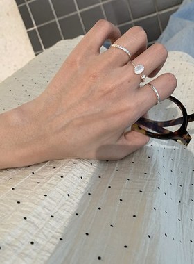 【蜜桃茶】猫眼石 素圈戒指女开口小众设计感食指戒时尚个性指环