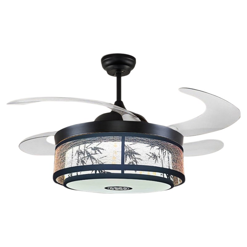 新中式吊扇灯餐厅灯隐形静音卧室房间风扇灯中国风饭厅.一体电扇