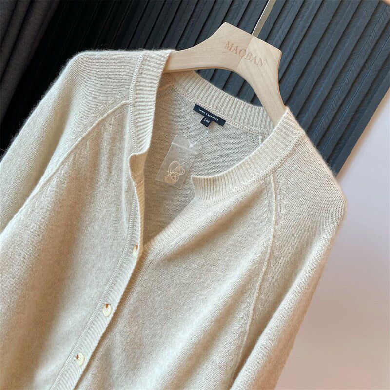 简奢 原绒c云朵般柔软100本色山羊绒慵懒圆领百搭针织开衫2023新