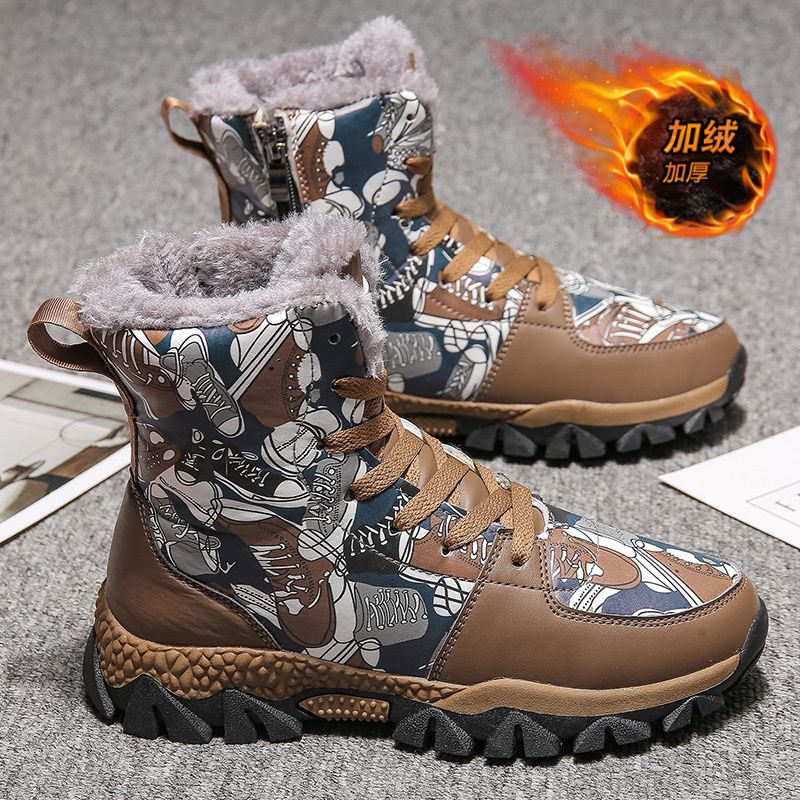 儿童雪地靴冬季2021新款防水防滑东北大J棉鞋男孩加绒加厚男童棉