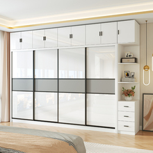 实木轻奢衣柜推拉滑移门家用卧室现代简约奶油风大衣橱衣帽间组合