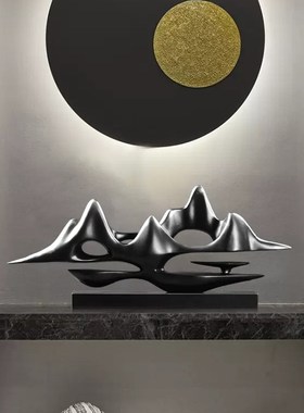 新中式客厅雕塑桌面会所装饰摆件样板间酒店高端玄关假山软装摆设