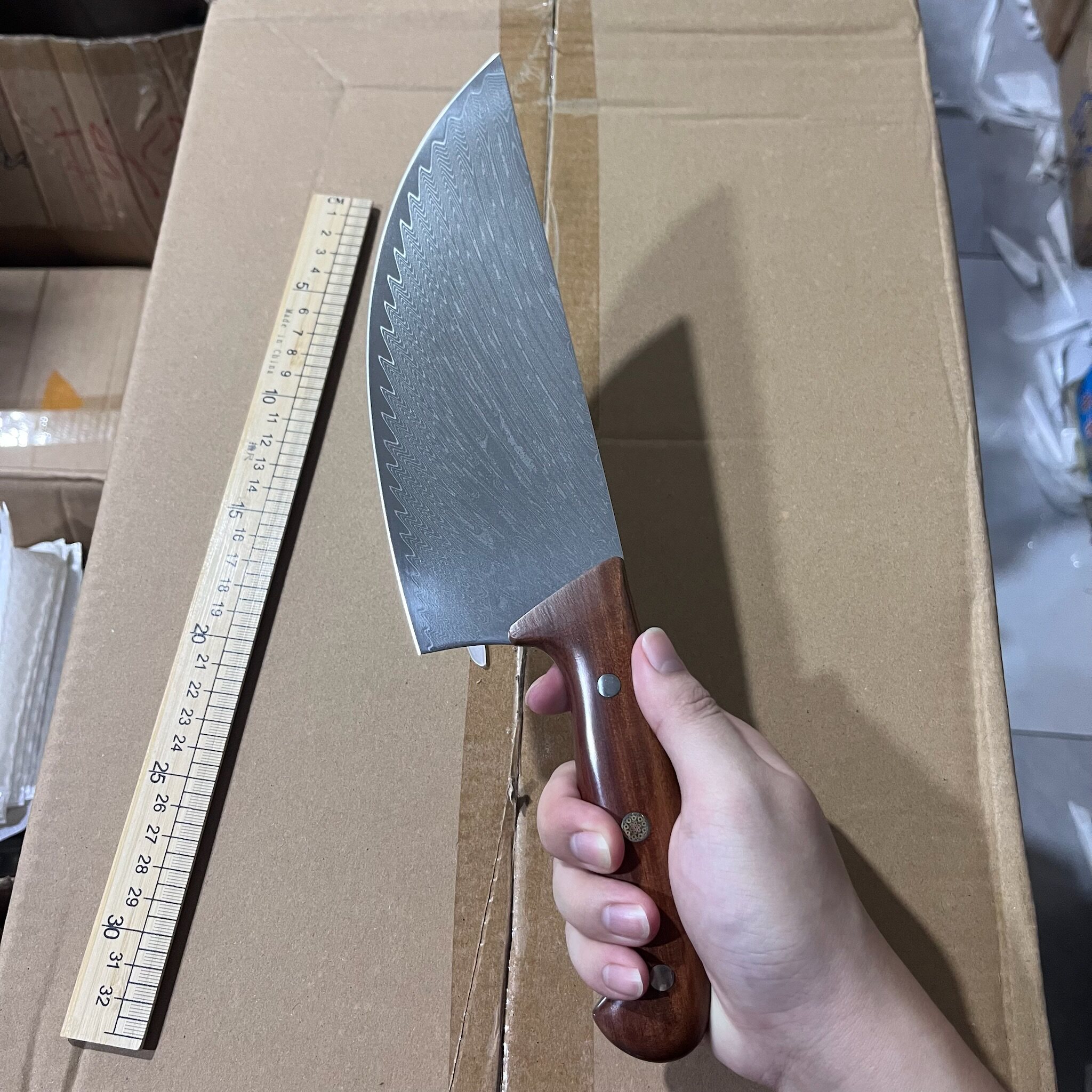 外贸出口锻打工艺大马士革钢菜刀木柄手工锻造厨房刀具家用切菜刀