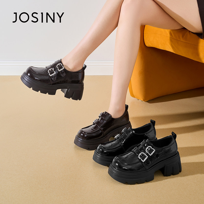 卓诗尼厚底豆豆鞋2025新款春秋复古粗跟乐福鞋增高显瘦扣带女单鞋,女鞋,乐福鞋（豆豆鞋）,淘宝优惠券,粉丝福利购,淘宝优惠卷