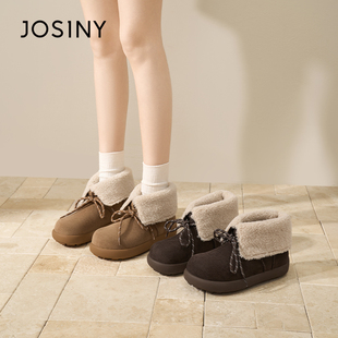 卓诗尼雪地靴女款2025新款冬季加绒短靴毛毛翻边中筒棉靴加厚棉鞋