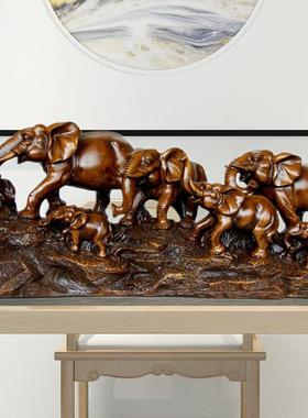 大象摆件客厅玄关电视柜博古架吉祥七象木雕装饰乔迁新房工艺礼品