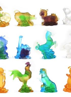 琉璃十二生肖摆件全套鼠牛虎兔龙蛇马羊猴鸡狗猪博古架装饰工艺品