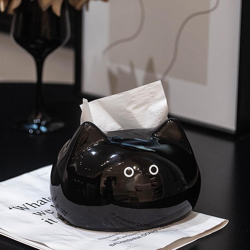 创意可爱猫咪纸巾盒陶瓷客厅桌面餐桌餐巾纸卫生纸盒收纳装饰品摆