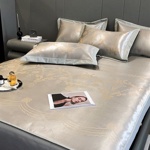 高端夏季提花冰丝席三件套机洗裸睡空调软席1.5m/1.8米床笠款凉席