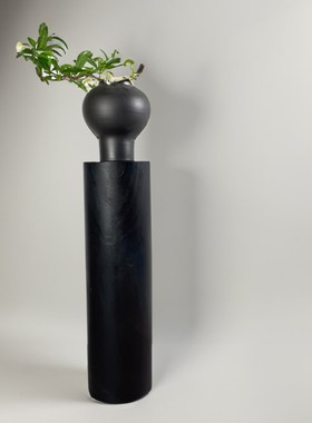 雕塑底座摆台侘寂实木圆柱家居客厅落地摆件装饰花架碳化原木树桩