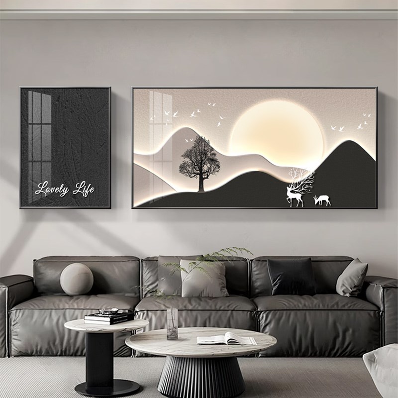 简约现代客c厅装饰画背有靠山沙发背景墙挂画2025高级感日出墙壁