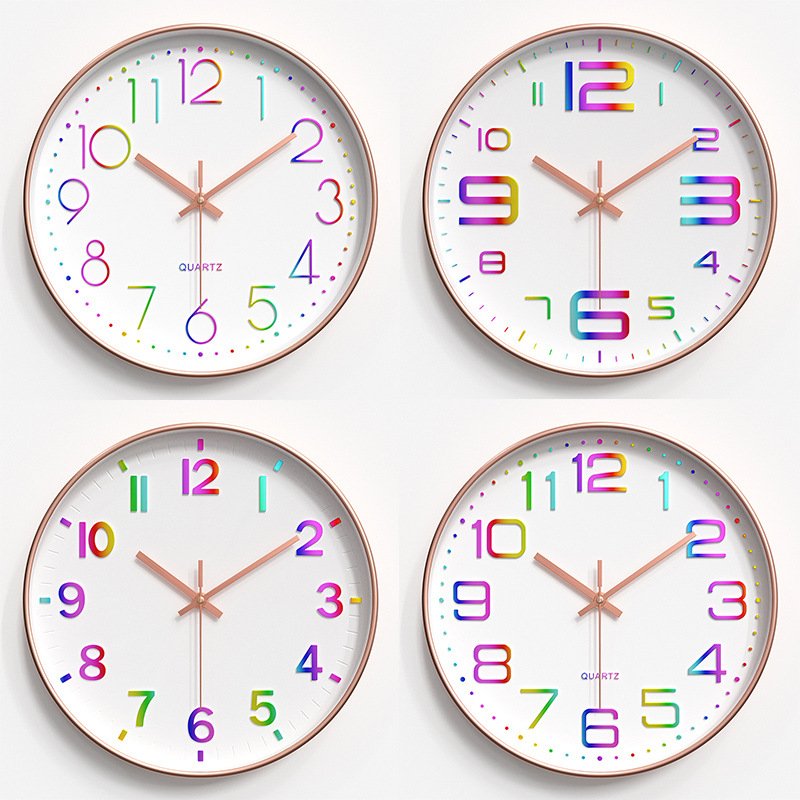 塑料静音挂钟创意时尚客厅立体数字彩虹刻度挂钟 30CM clock