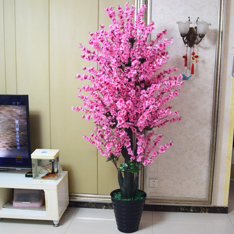 落地花艺桃花仿真绿植盆栽客厅摆件大件发财树假树装饰室内假植物