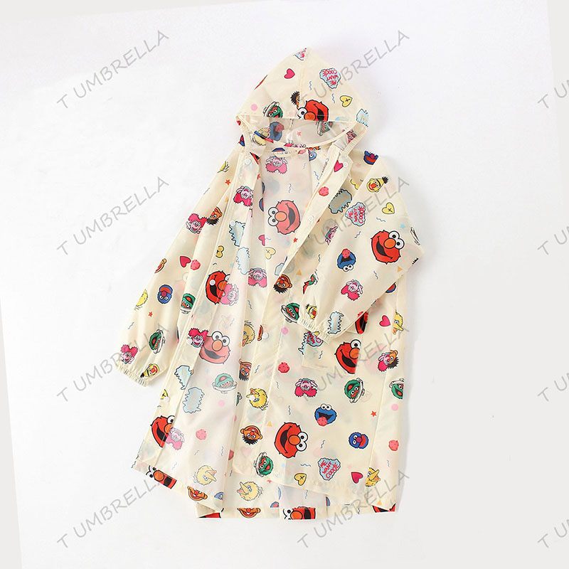出口品质小学生卡通图案儿童雨衣书包位带拉链长款雨衣男女童雨衣
