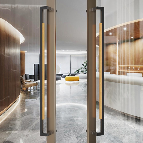 高档有框玻璃门拉手不锈钢商店铺包厢侧装推拉双开门实木大门把手