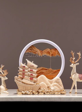 招财鹿流沙画桌面摆件客厅高档家居电视玄关酒柜沙漏装饰新居礼品