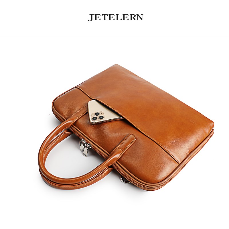 2024新款通勤公文包女单肩手提头层牛皮大容量电脑包14寸简约商务