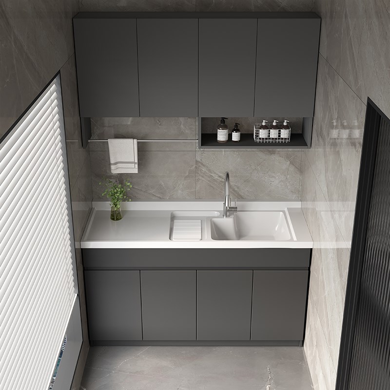 现代蜂窝铝落地式浴室柜阳台组合下水池脸盆一体柜石英Z石台面定