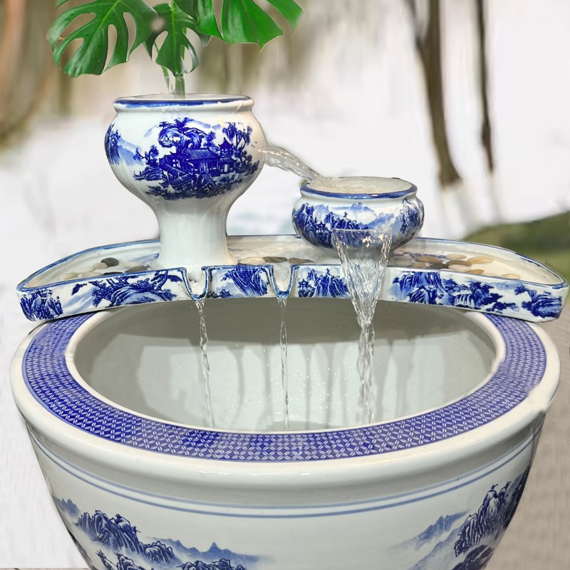 水缸循环过滤器流水瀑布陶瓷摆件古法养鱼缸增氧循环Y过滤陶罐水