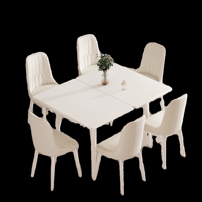 餐桌家用小户型可折叠伸缩现代简约实木桌子奶油风餐桌椅组合高端