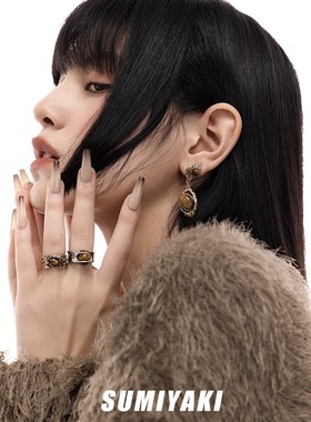 SUMIYAKI 复古雅丹风虎眼石戒指女开口戒小众指环