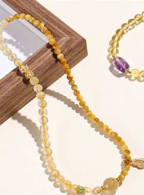 普陀山绝美黄水晶纯天然水晶手串女黄发晶金发晶兔毛招财转运手链