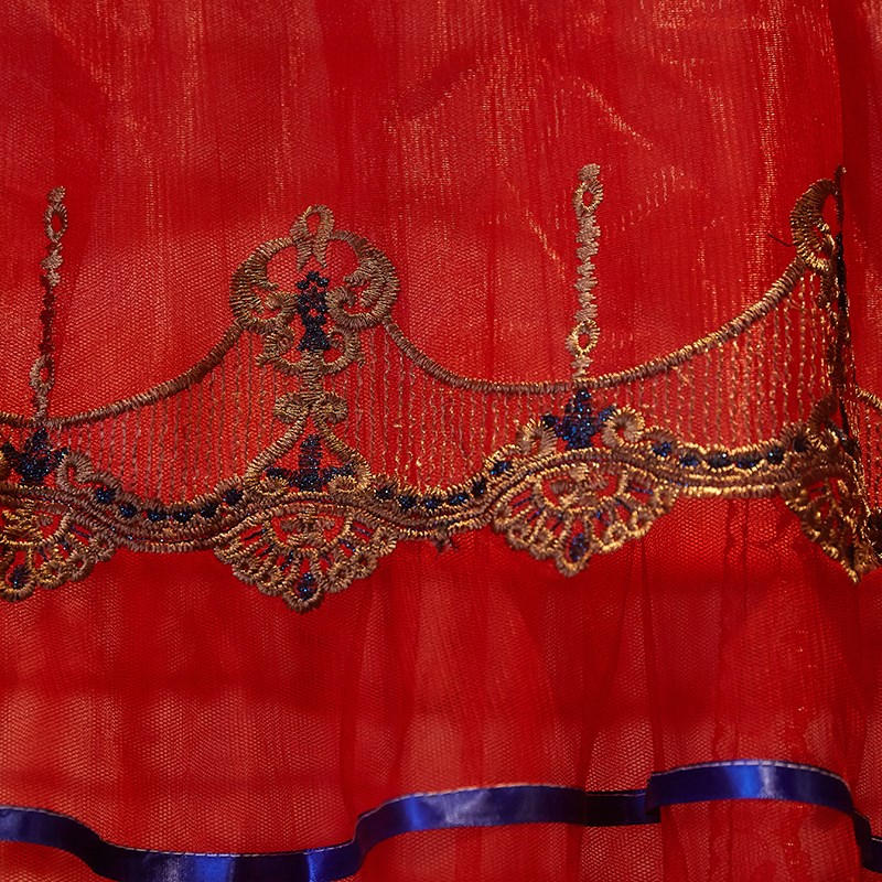 2023新款蚊帐结婚家用红色宫廷落地婚房床幔加密单纹帐公主风帐子