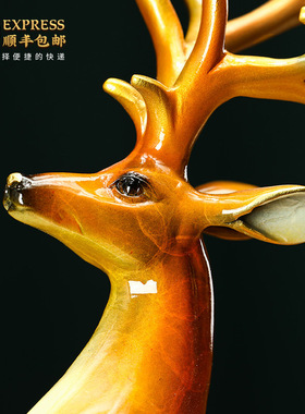 铜鹿摆件客厅玄关酒柜装饰品办公室桌面招财乔迁新居开业礼物