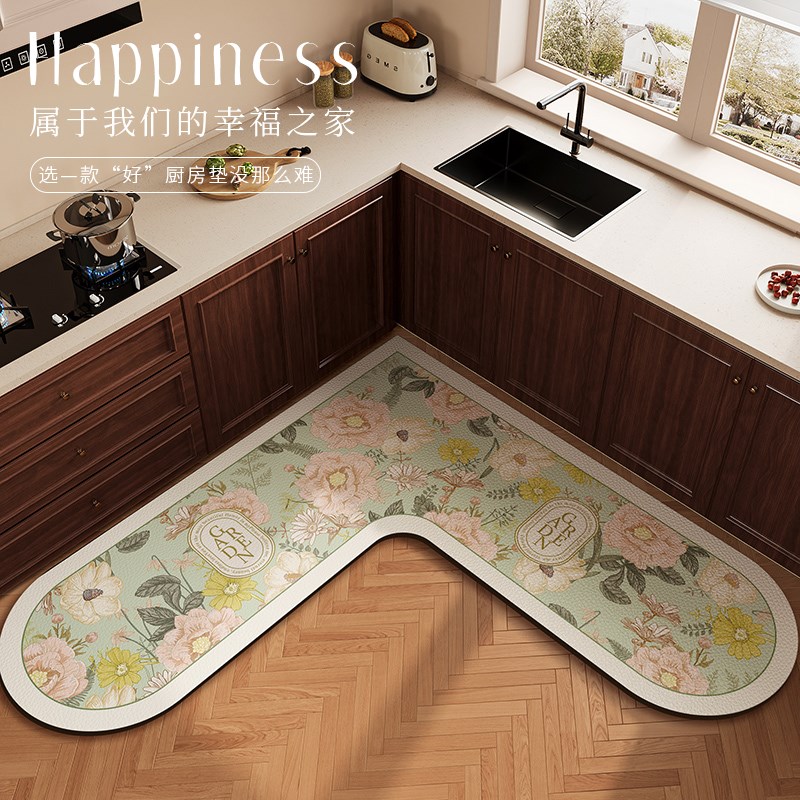 美式高端厨房专用地垫L型pvc皮革脚垫防滑防油防水可擦免洗地毯垫